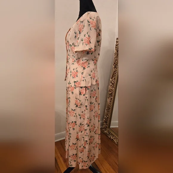 Susan Bristol Vintage Floral Pink 2 PC Top Skirt Set 80s 90s Sz 6/8 Cottagecore - Picture 3 of 11
